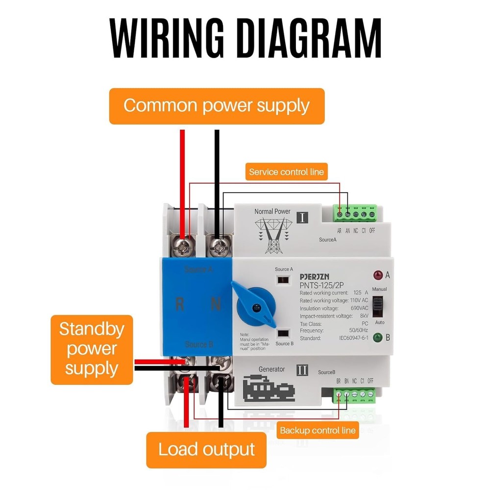 Automatic Transfer Switch for Generator 110V, 2Pole 63A 80A 100A 125A ATS Dual P