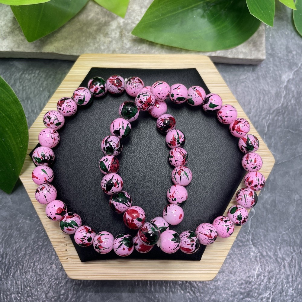2 PC Handmade Bead Beaded Stackable 6.5” Plus Stretch Bracelet New C1549