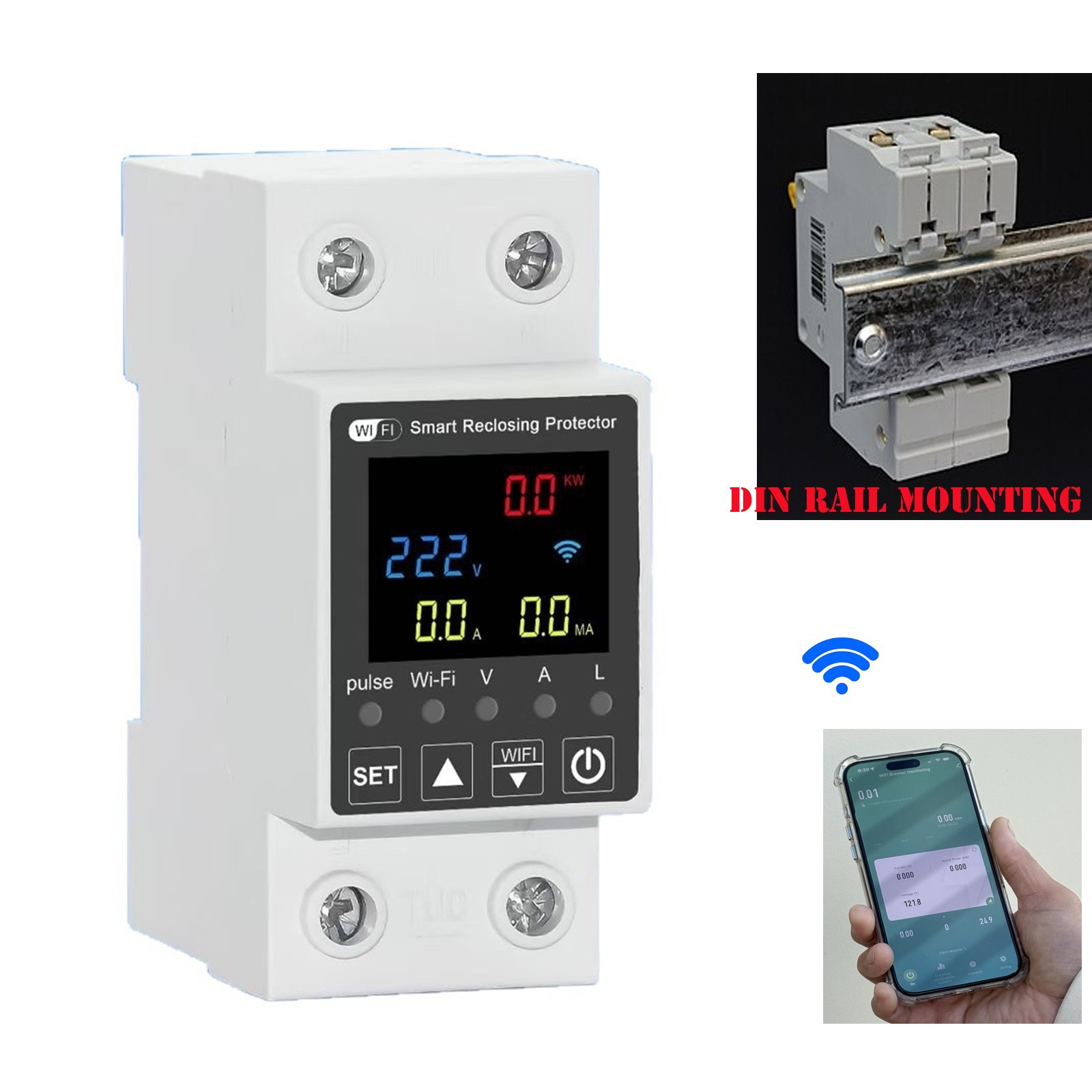 120V 240V 63A WiFi Smart Amp Meter Earth Leakage Voltage Reclosing Protector