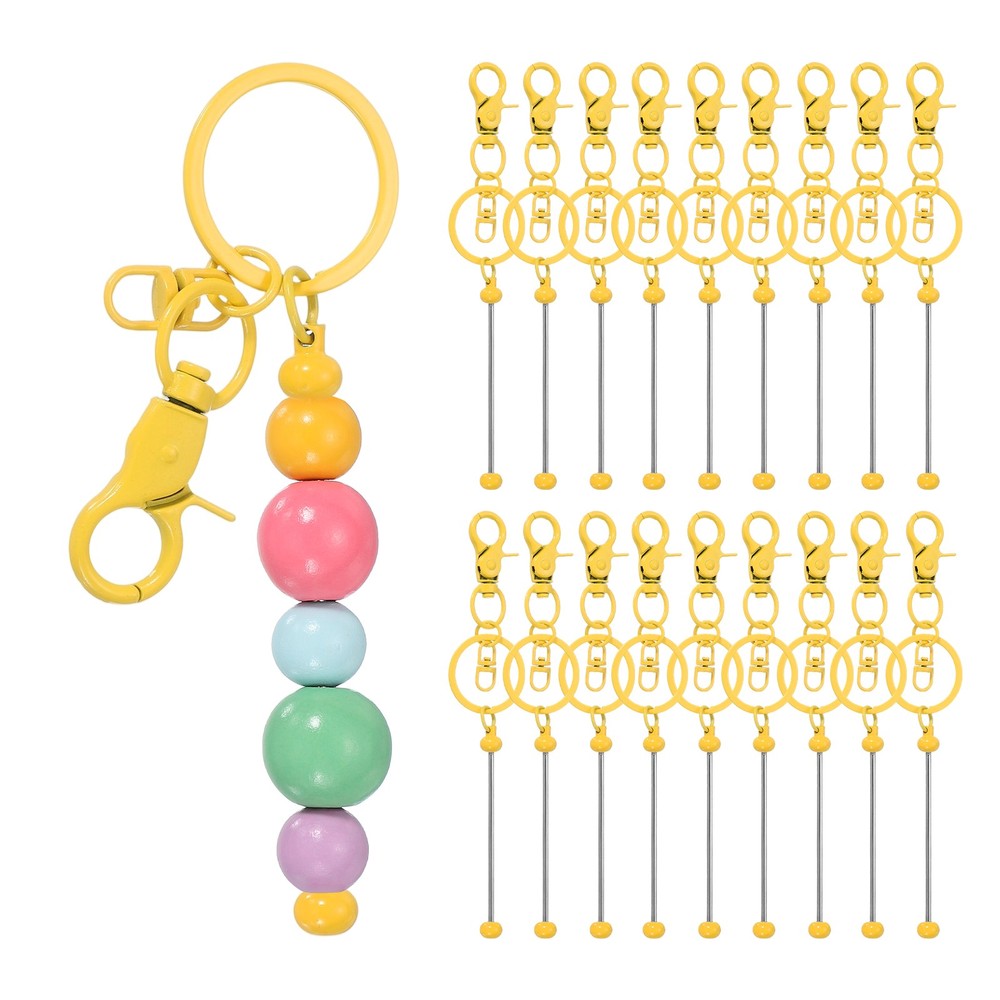 18Pcs Beadable Keychains, DIY Beaded Keychain Making Kit, Candy Yellow
