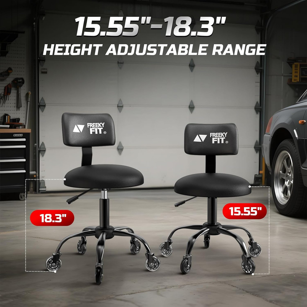 Shop Stool with Backrest, Mechanic Garage Stool for Workshop, Adjustable Stool C