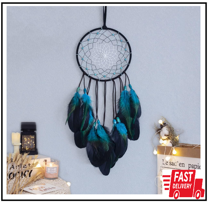 Handmade Blue Dream Catcher Boho Traditional Circular Net for Wall Hanging Decor