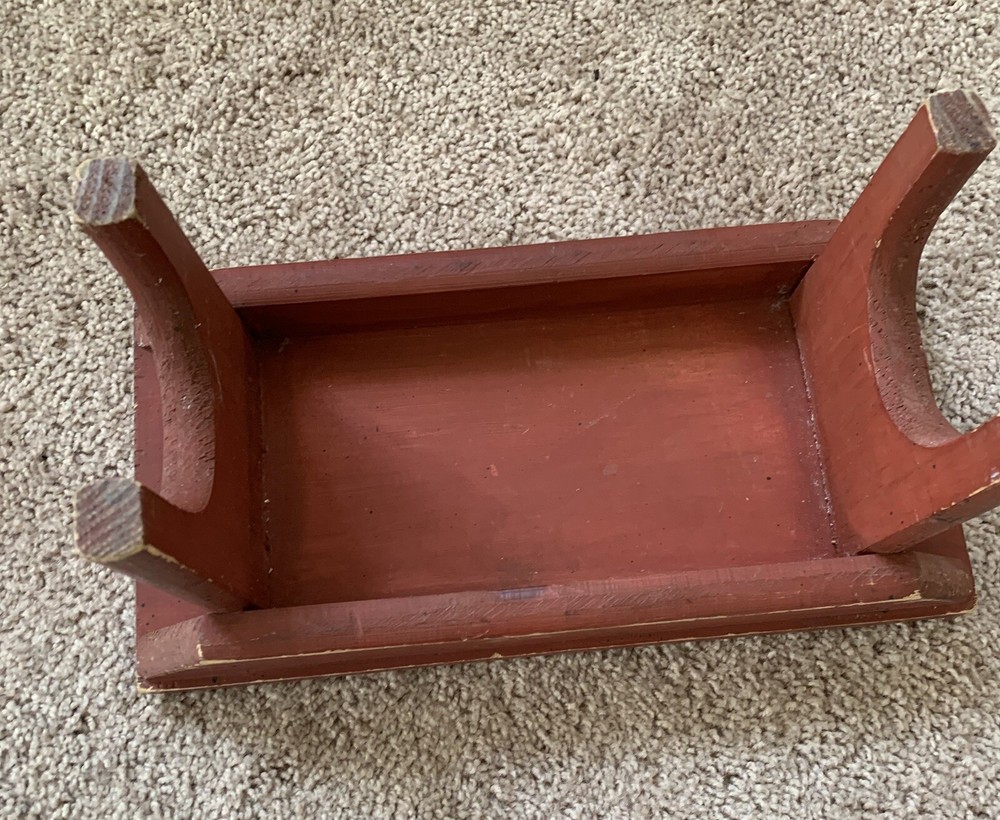Vintage Rustic Artist Signed Red Wooden Footstool