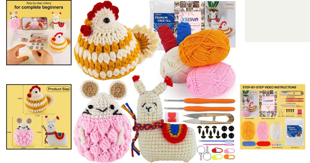 Beginner Crochet Kit with Step-by-Step Tutorials – Create Adorable Alpaca & More