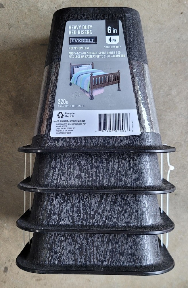 Everbilt (4-Pack) 6 in. Bed Risers Heavy-Duty Polypropylene Black NEW (6B)