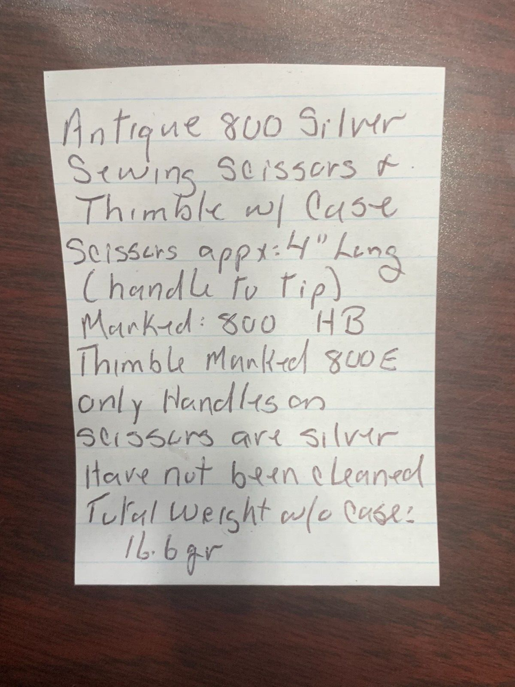 Antique 800 Silver Sewing Scissors & Thimble with Case