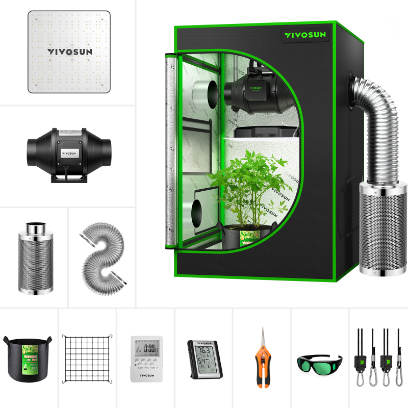 VIVOSUN VS1000 Led Light+24'' X24"x48" Grow Tent W/4" Fan Complete Growing Kit