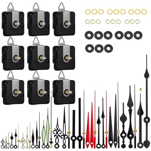 9 Pieces Clock Mechanism Replacement Kit with 12 Pack Clock Hands, Silent