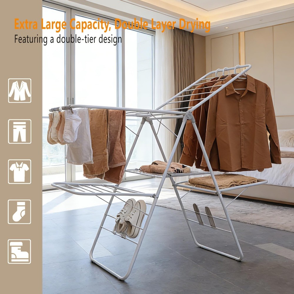 Clothes Drying Rack, Foldable 2-Level Laundry Racks for Drying Clothes Rack,S...