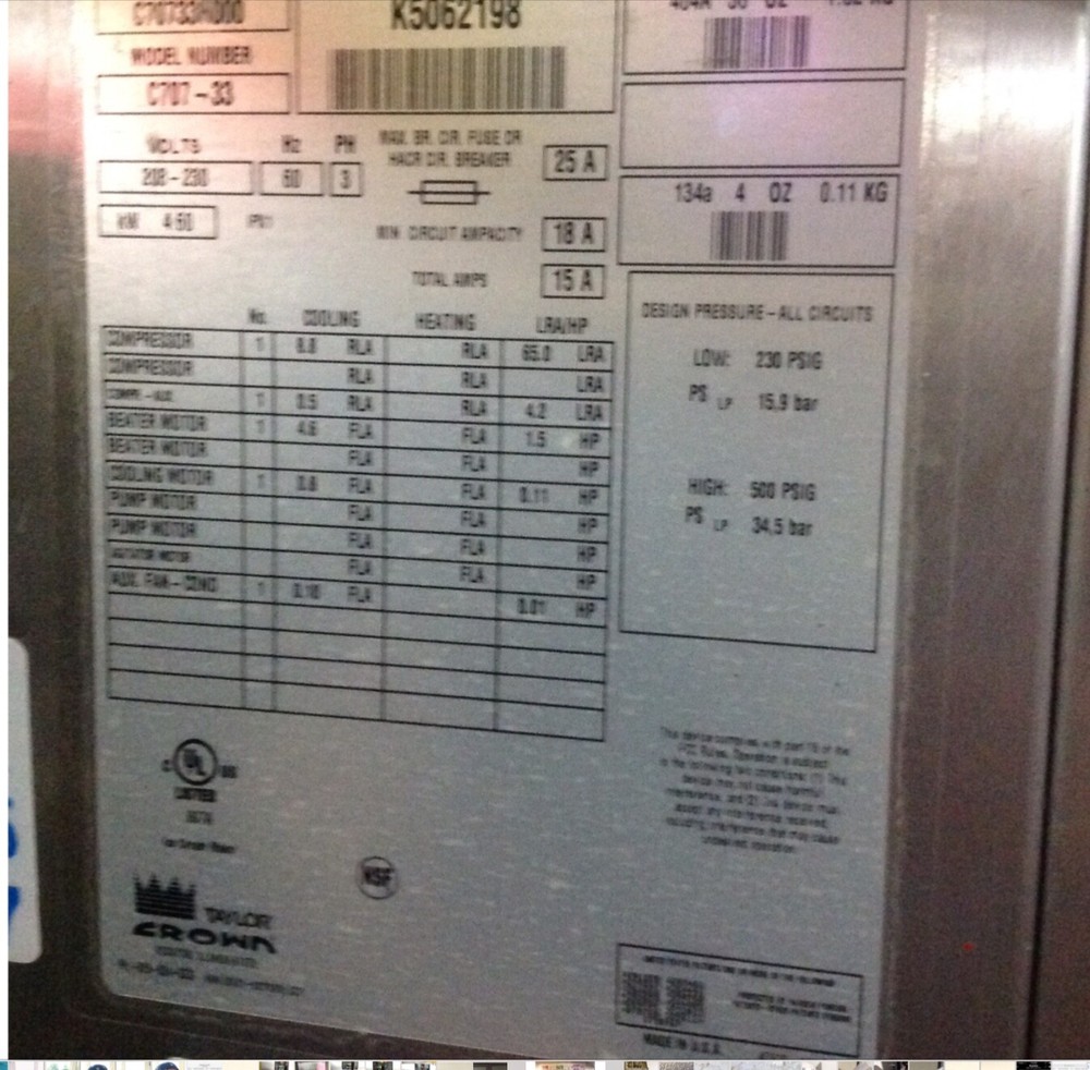 Taylor soft ice cream machine