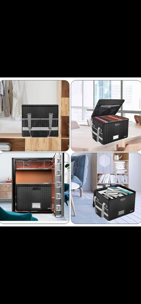 Fireproof File Box with Lock, Collapsible Document Organizer, Portable Storage