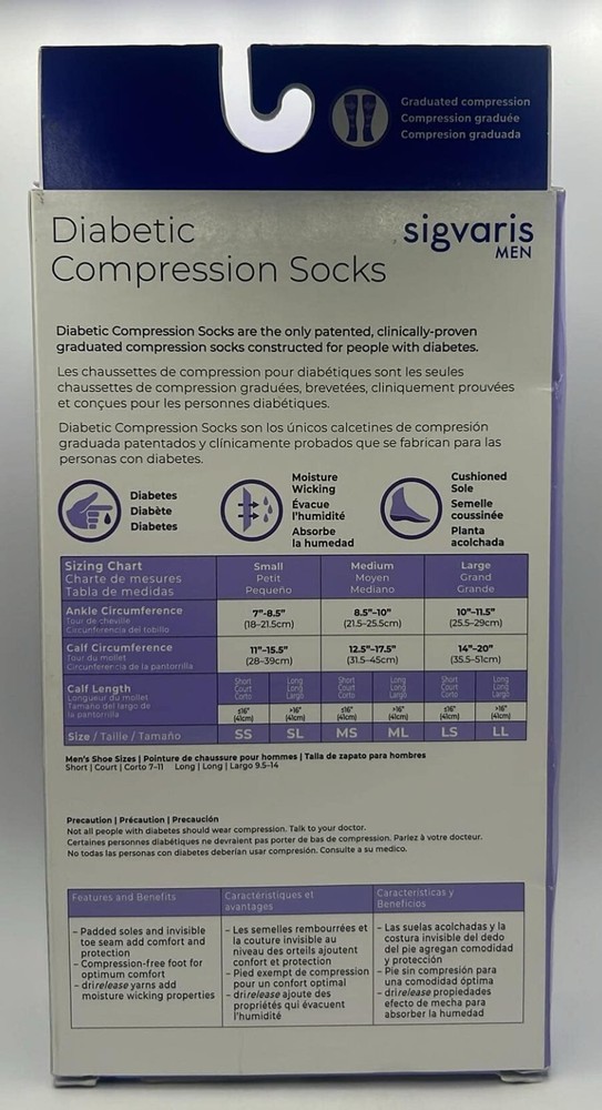 Sigvaris Men Diabetic Compression Socks ~ ML ~ WHITE ~ 1 PAIR TTL ~ READ