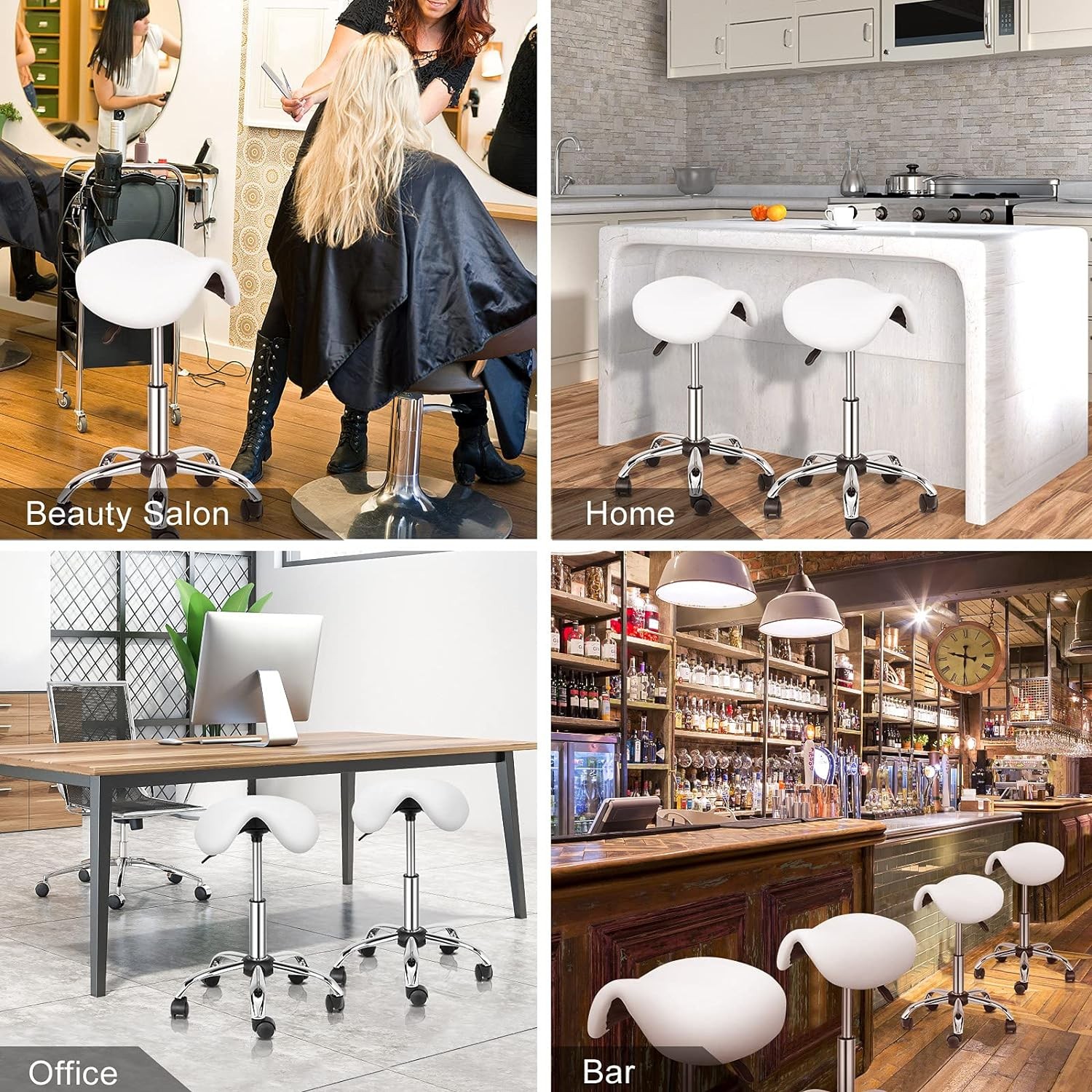 Saddle Stool Rolling Chair Stylist Cutting Stool Saddle Chair w/360°Swivel Wheel