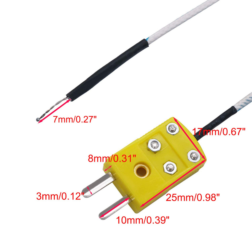 5Pcs 3M K Type Mini-Connector Thermocouple Temperature Probe Sensor Measure Rang