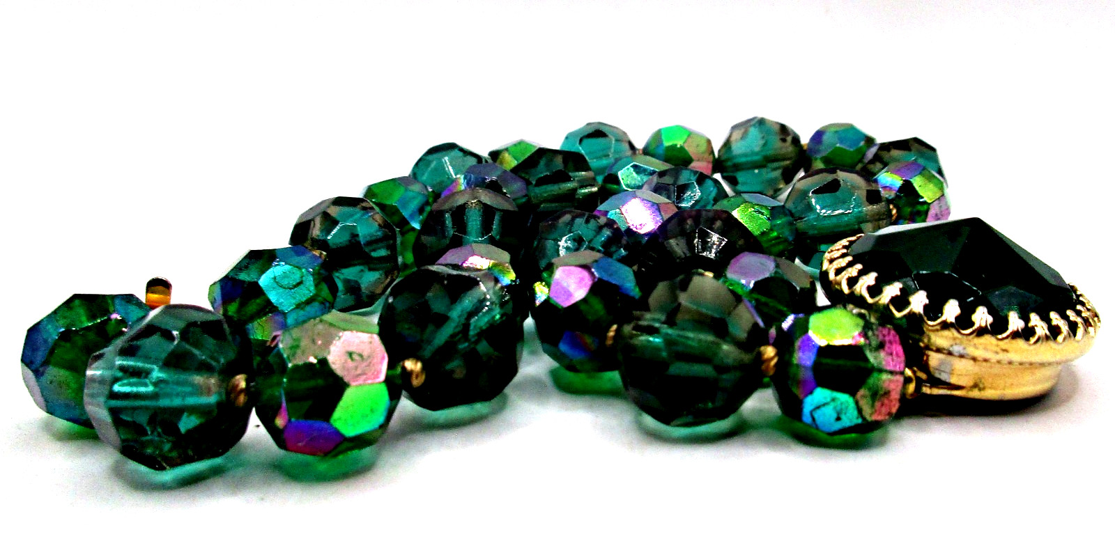 Vintage 50s Signed Hattie Carnegie Green Aurora Borealis AB Crystals Bracelet
