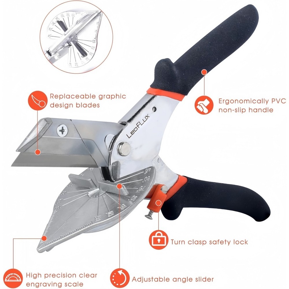 Replaceable Blade Miter Shears,Adjustable at 45 to 135 Degrees,Including 2blades