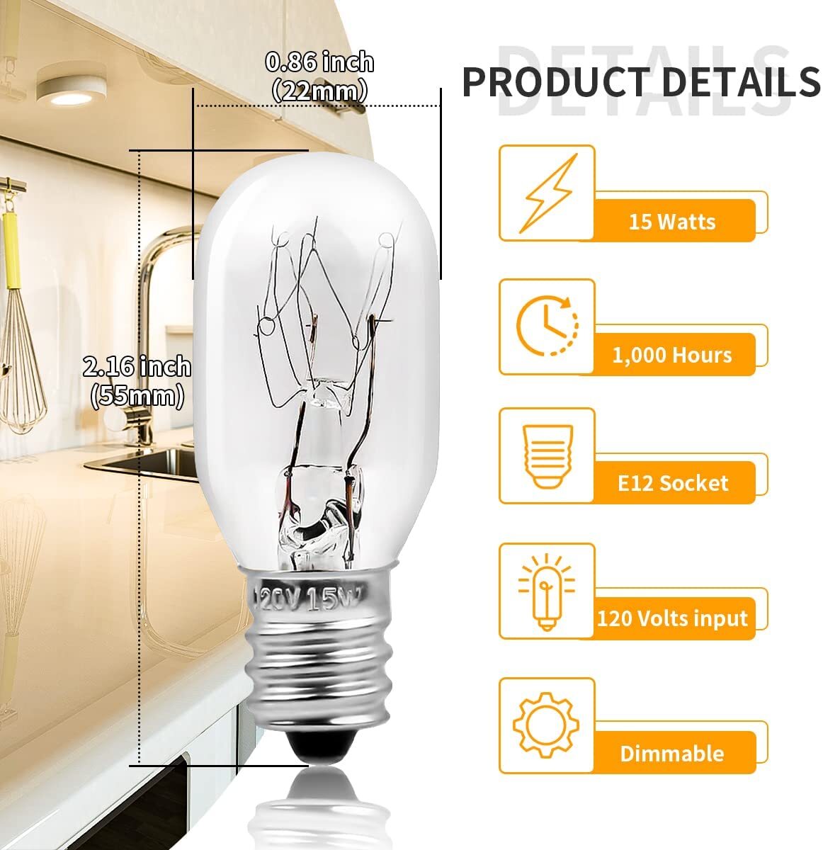 Himalayan Salt Lamp Replacement Light Bulbs, E12 Candelabra Base 15W T20 Bulbs