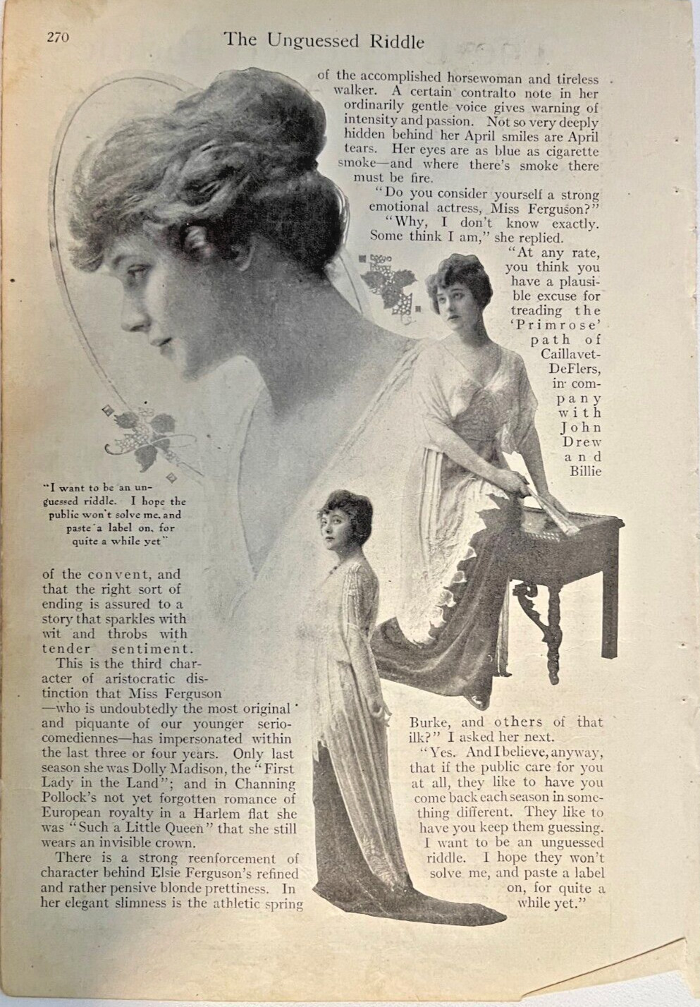1913 Actress Elsie Ferguson illustrated