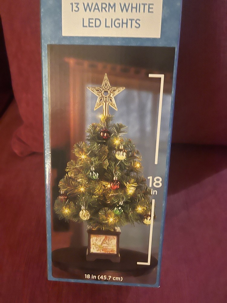 🆕 Holiday Style 18" Pre-lite Tree Lighted Base 45 Tips 14 White LED Lights