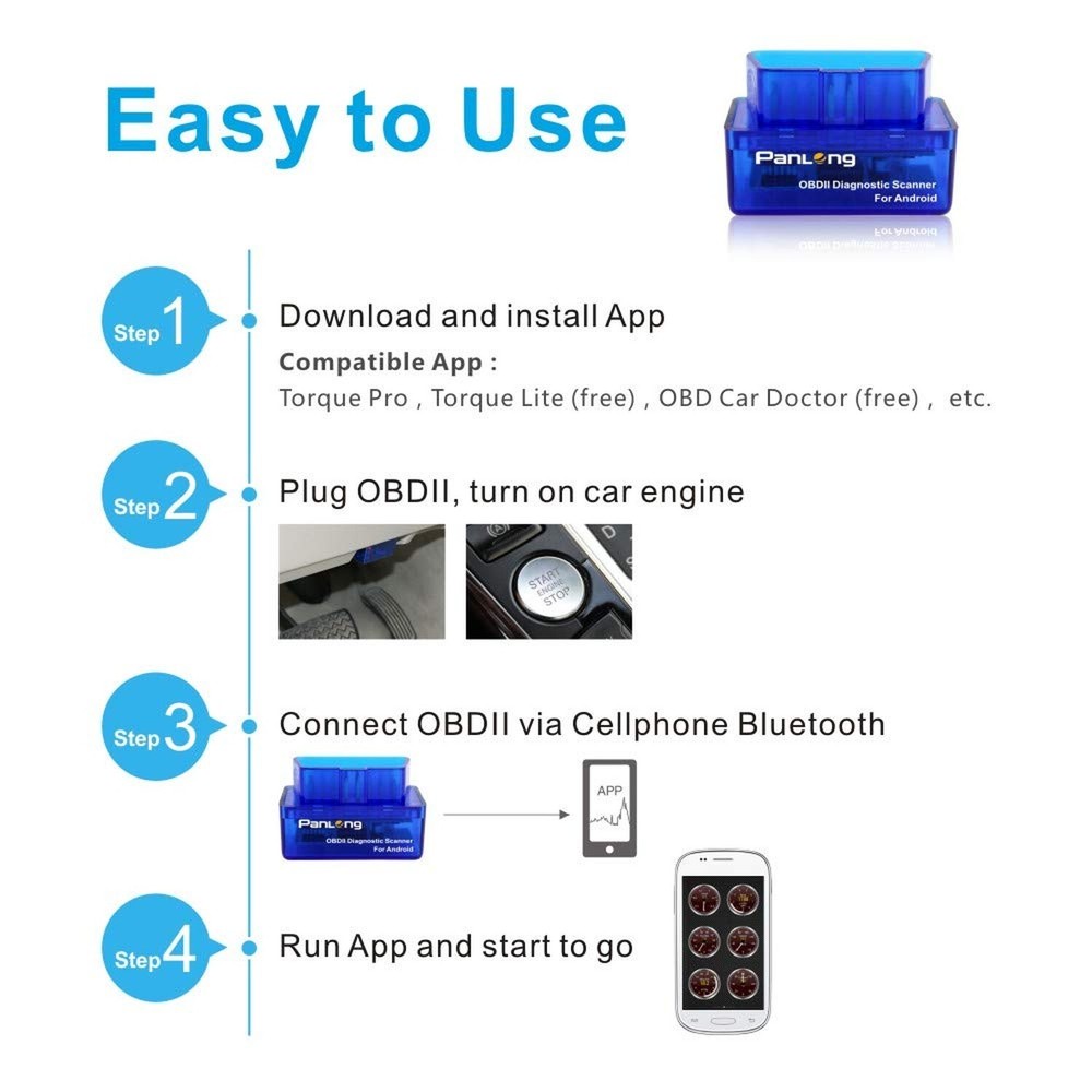 Panlong OBD2 Scanner Bluetooth OBDII Diagnostic Tool Car Code Reader Turn Off...