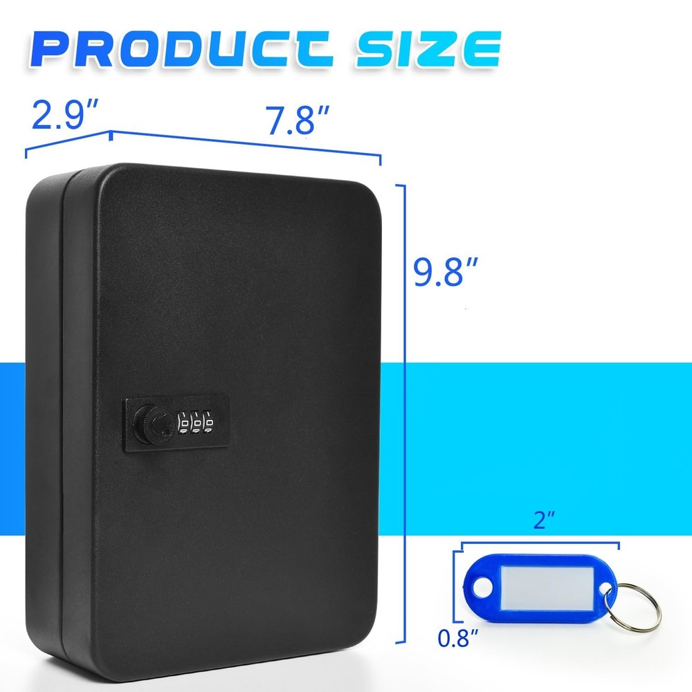 28 Key Cabinet Wall Mount, Steel Key Box Wall Mount with Code, Combination Lo...