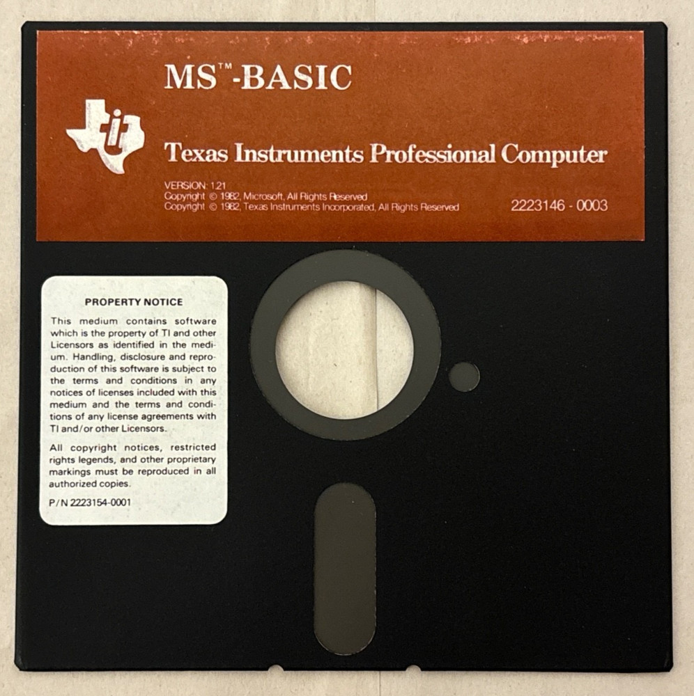 MS-BASIC Ver 1.21 Texas Instruments Software & Manual VTG 1983 Microsoft 5.25"