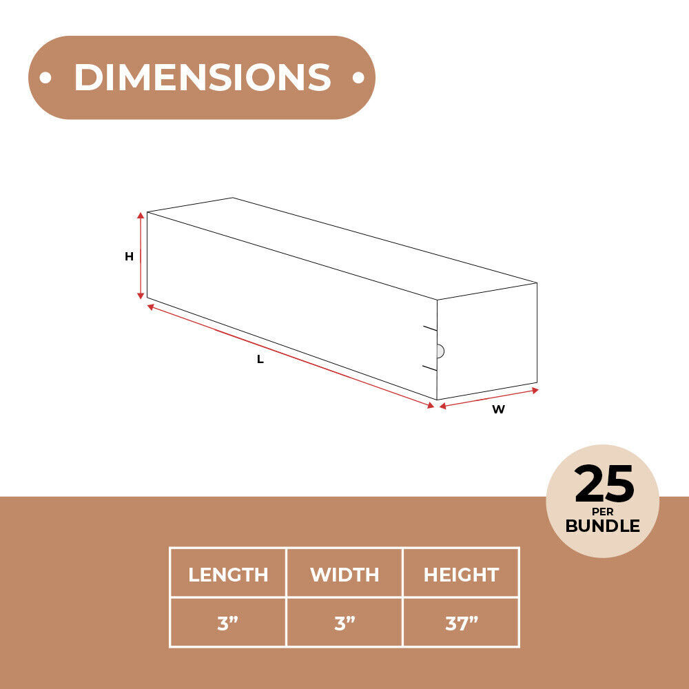 White Square Mailing Tubes 3 x 3 x 37" ECT-32B 25/Case