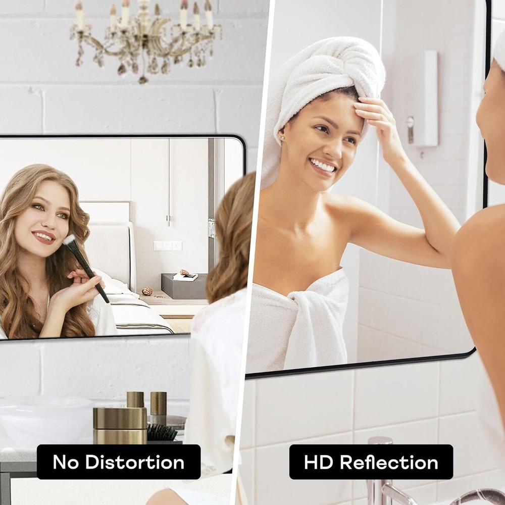 Stylish 24"x36" Rectangular Wall Mirror with Shatterproof Glass - Black Frame