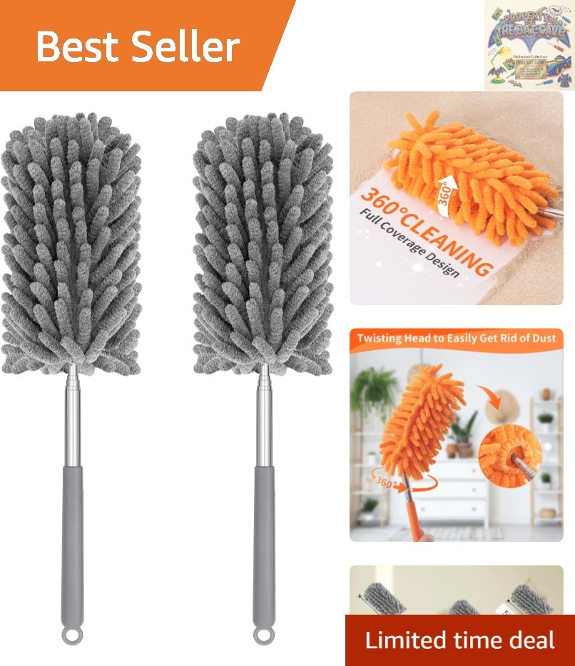 Compact 2-Pack Mini Dusters with Extendable Poles, Ideal for Home & Car Cleaning