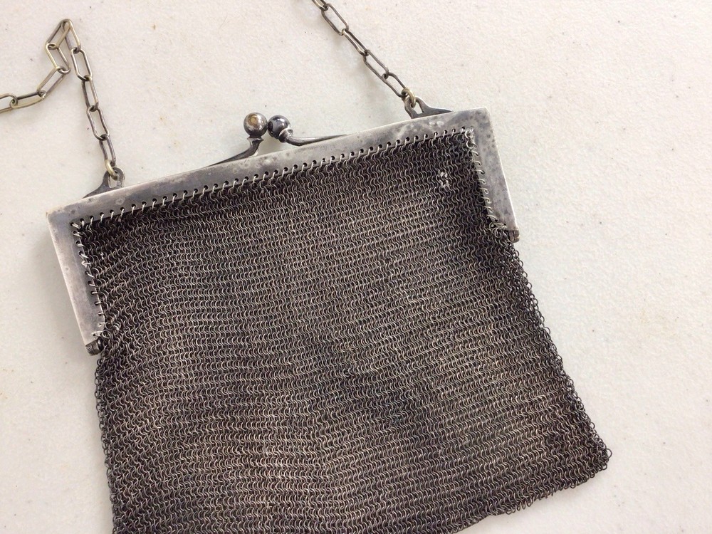 Silver Mesh Chainmail Purse Handbag Antique 1900’s