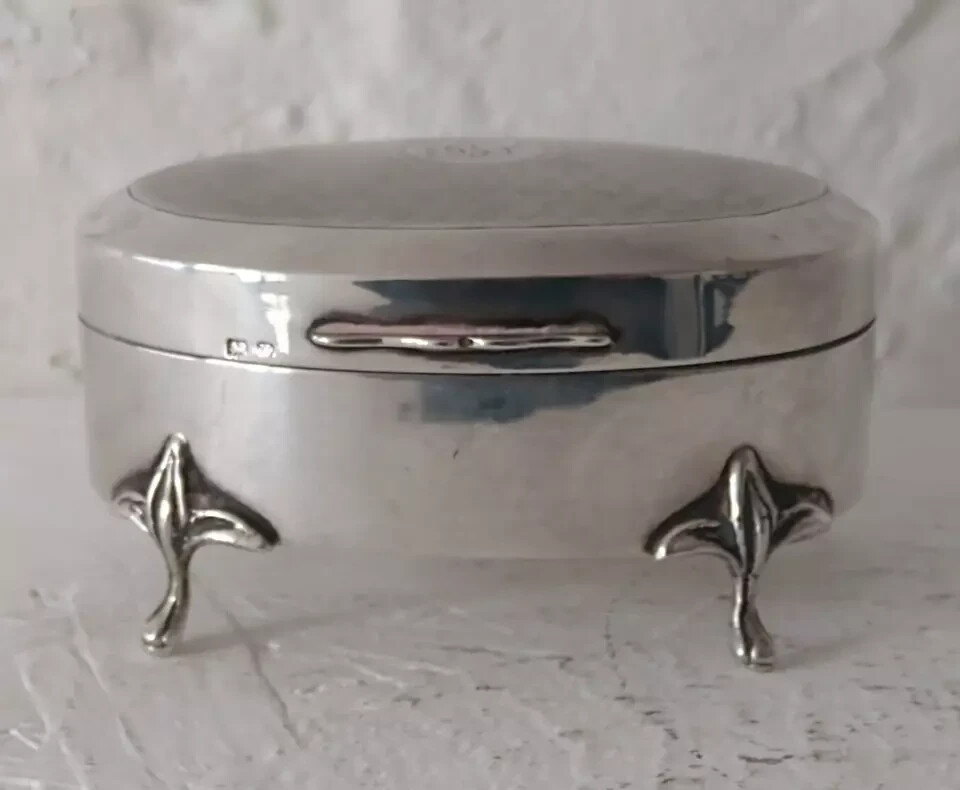 Antique Solid Silver Trinket Box - Birm. 1919.