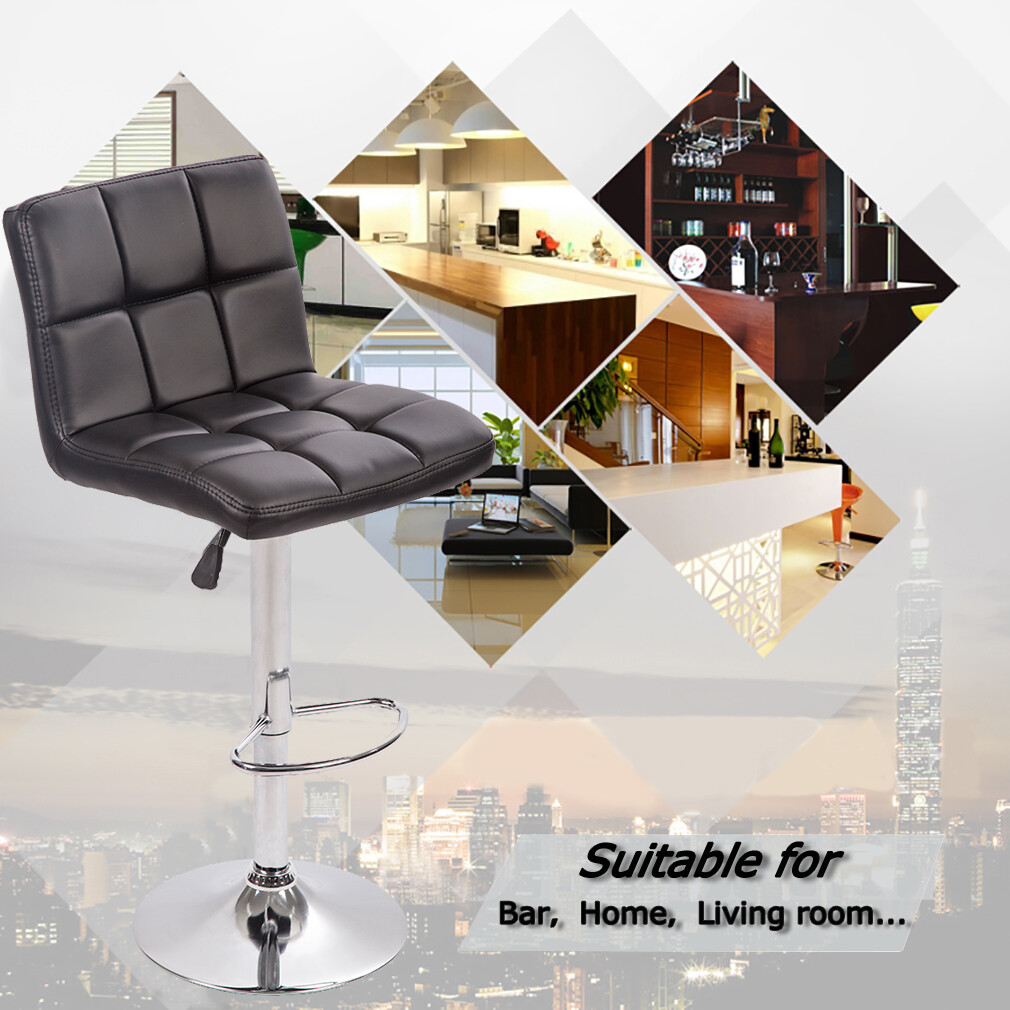 Set of 2 PU Leather Adjustable Bar Stool Counter Height Chair with Backrest