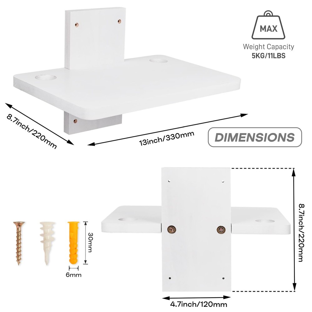 Solid Wood White Mini Projector Mount and Wall Holder - Floating Shelf for Ro...