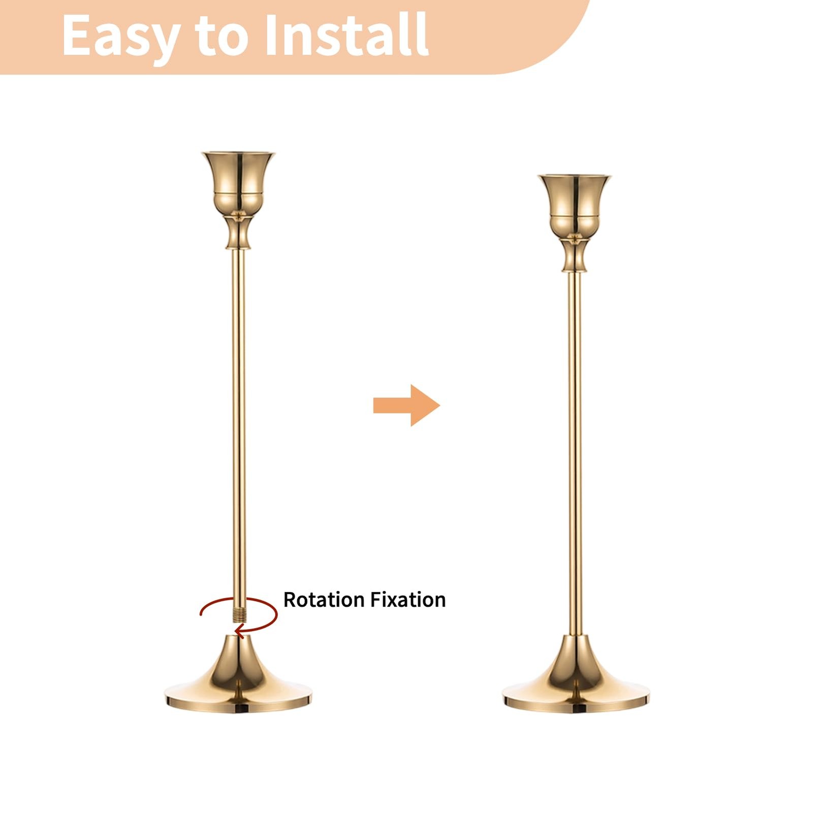 2 Sets(6 Pcs) Brass Gold Metal Taper Candle Holders 2 sets (6 pcs),