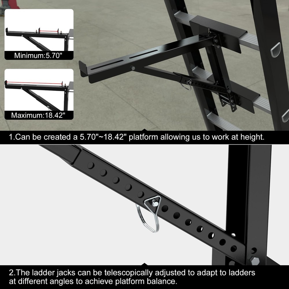 New Upgraded Adjustable Ladder Jacks 2 Pack for Scaffolding Platform, Two-Run...