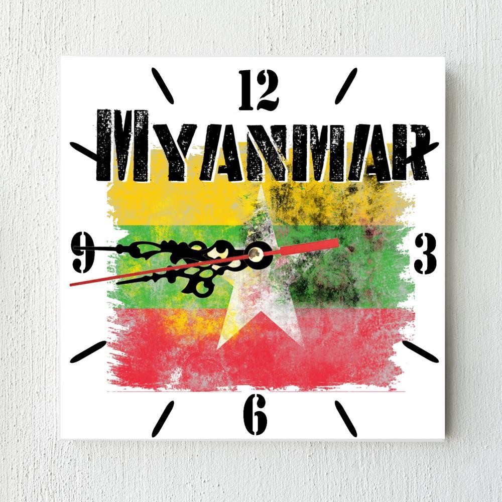 Myanmar Flag Wall clock patriots CERAMIC Tile Watch Support Décor