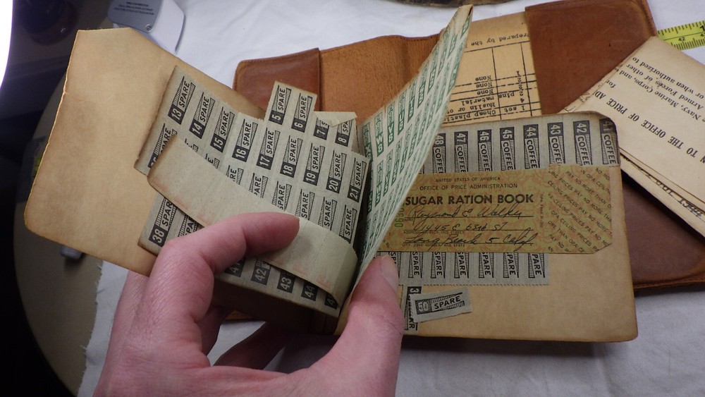 Vintage WWII War Rations Leather Book Four w/ Stamps Emergency First Aid 1994