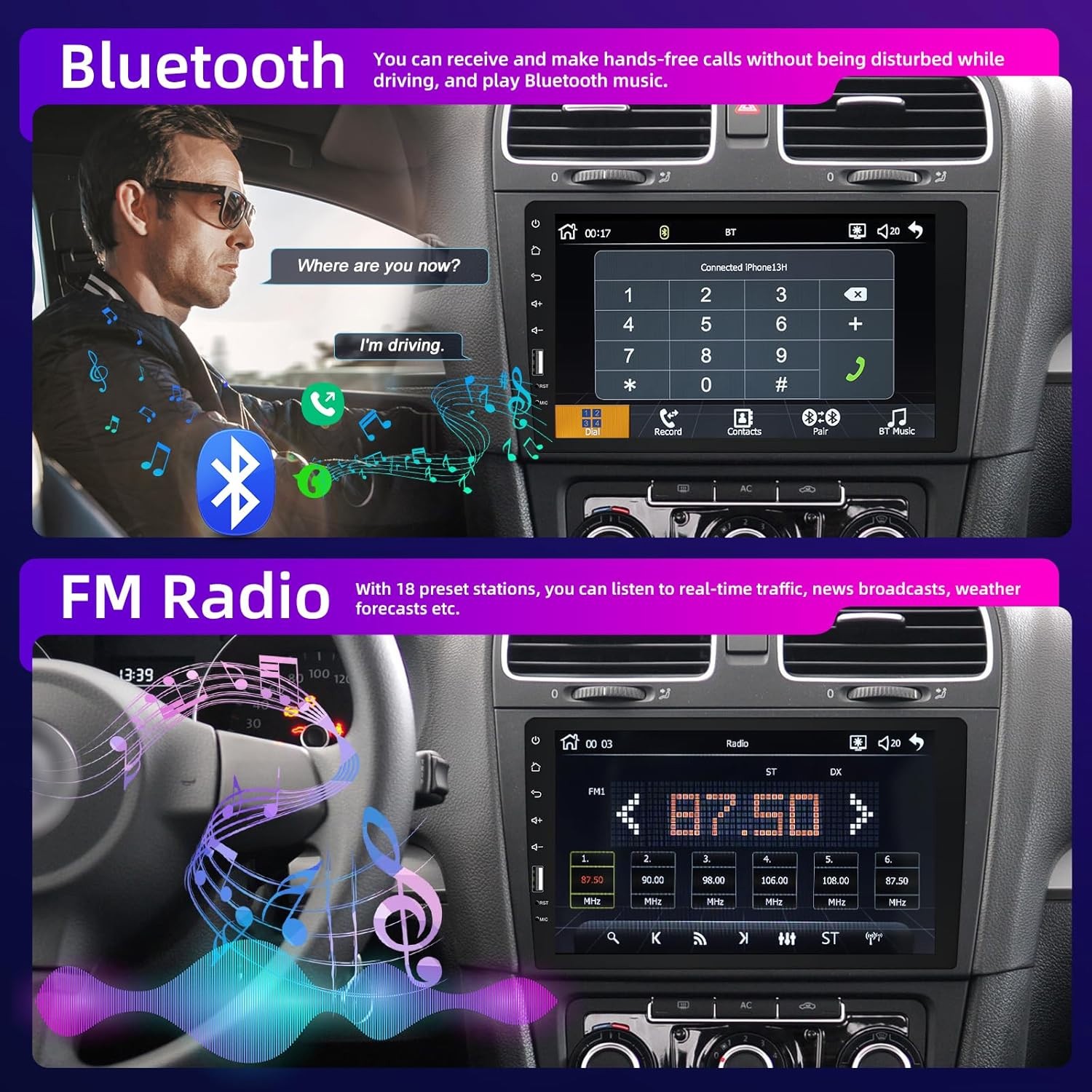 For 1993-2002 Toyota Corolla Carplay Android Auto Single 1Din Car Stereo Radio