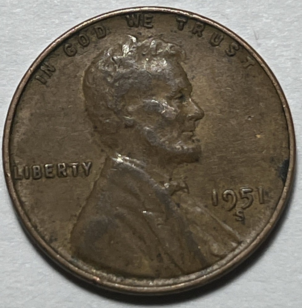 1951 S Lincoln Penny Error Misplaced Mint Mark Error