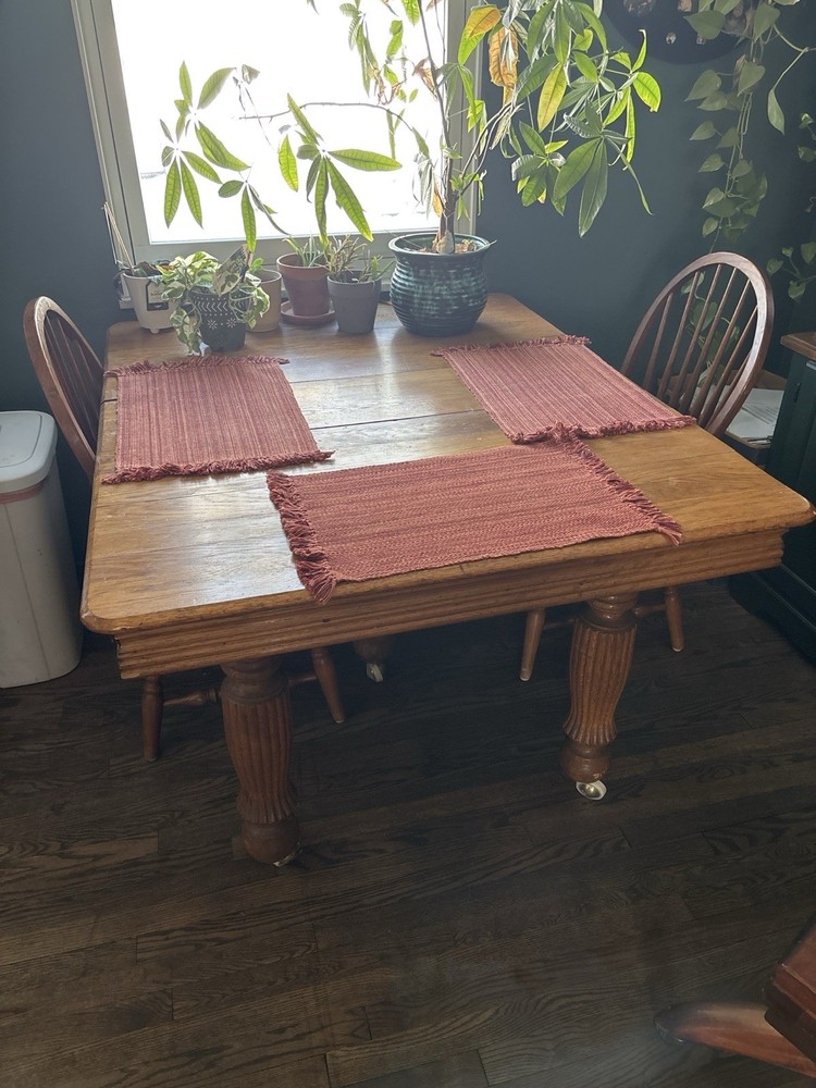 Antique Solid Wood Dining Table on Casters – Turned Legs – Pickup Only