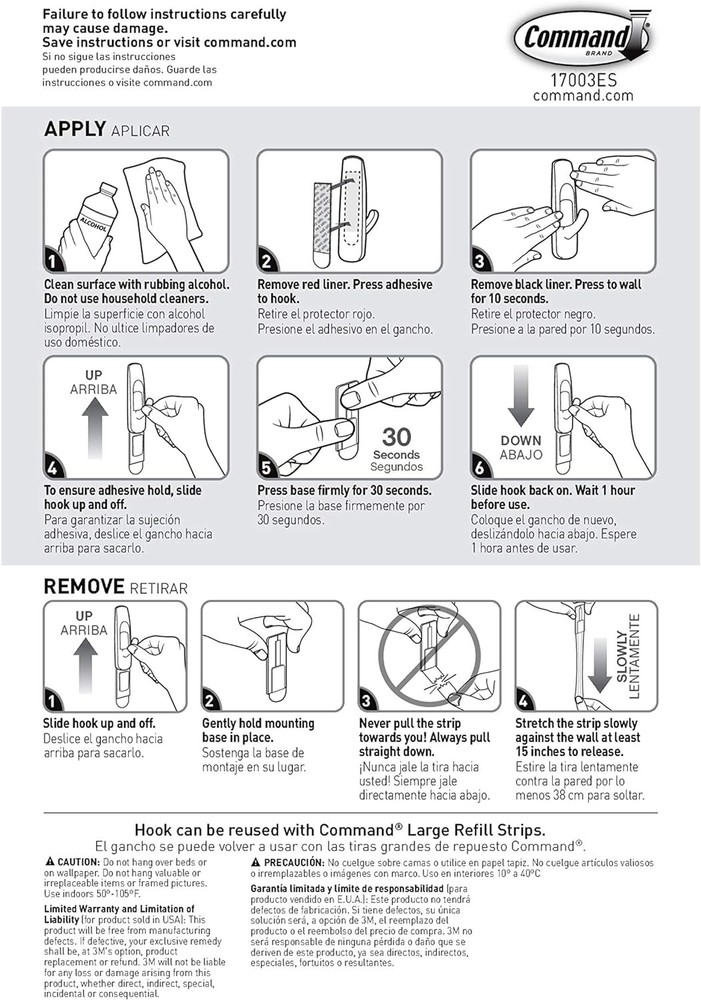 Command 5 lb Large Utility Hooks, 7 Wall Hooks and 12 1 Pack, White