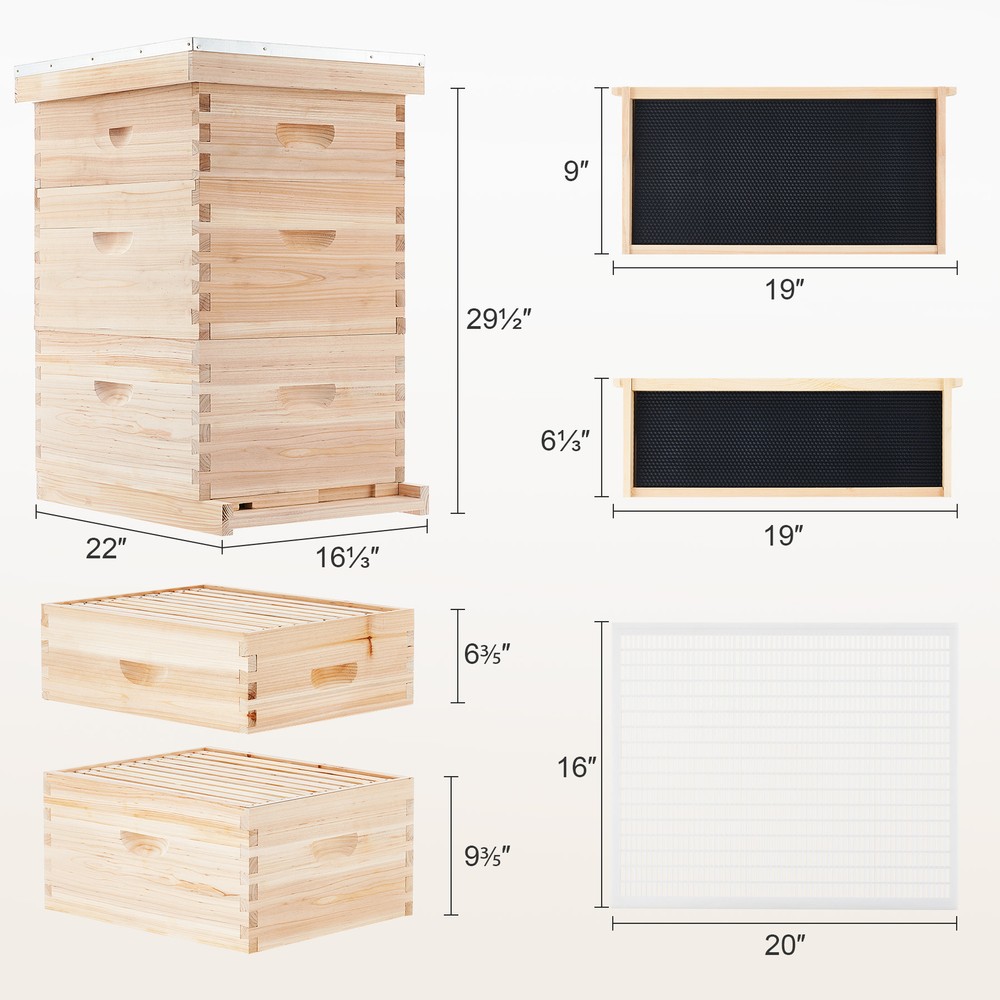 Langstroth Bee Hive Beehive Kit - 30 Frame Box 20 Deep + 10 Medium Frames
