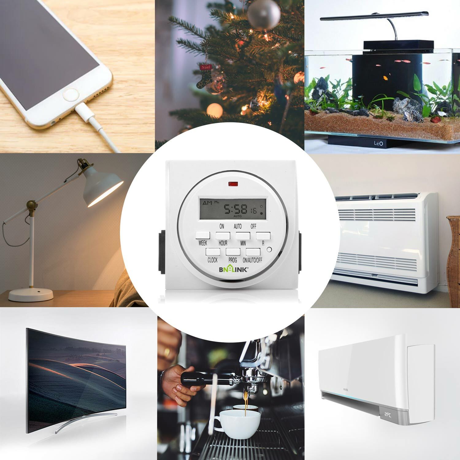 BN-LINK Heavy Duty Digital Electric Programmable Dual Outlet Timer Plug Indoor