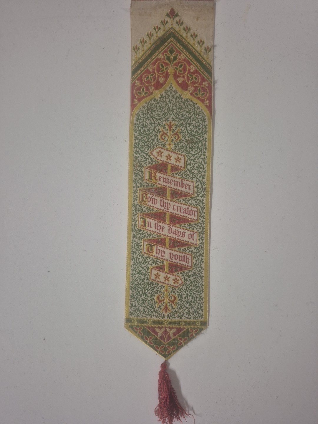 1880s-90s T. Stevens Coventry SILK Bookmark Ecclesiastes 12:1
