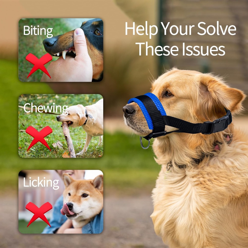 Nylon Dog Muzzle Fits Small Medium Large Prevent Biting Barking Blue L