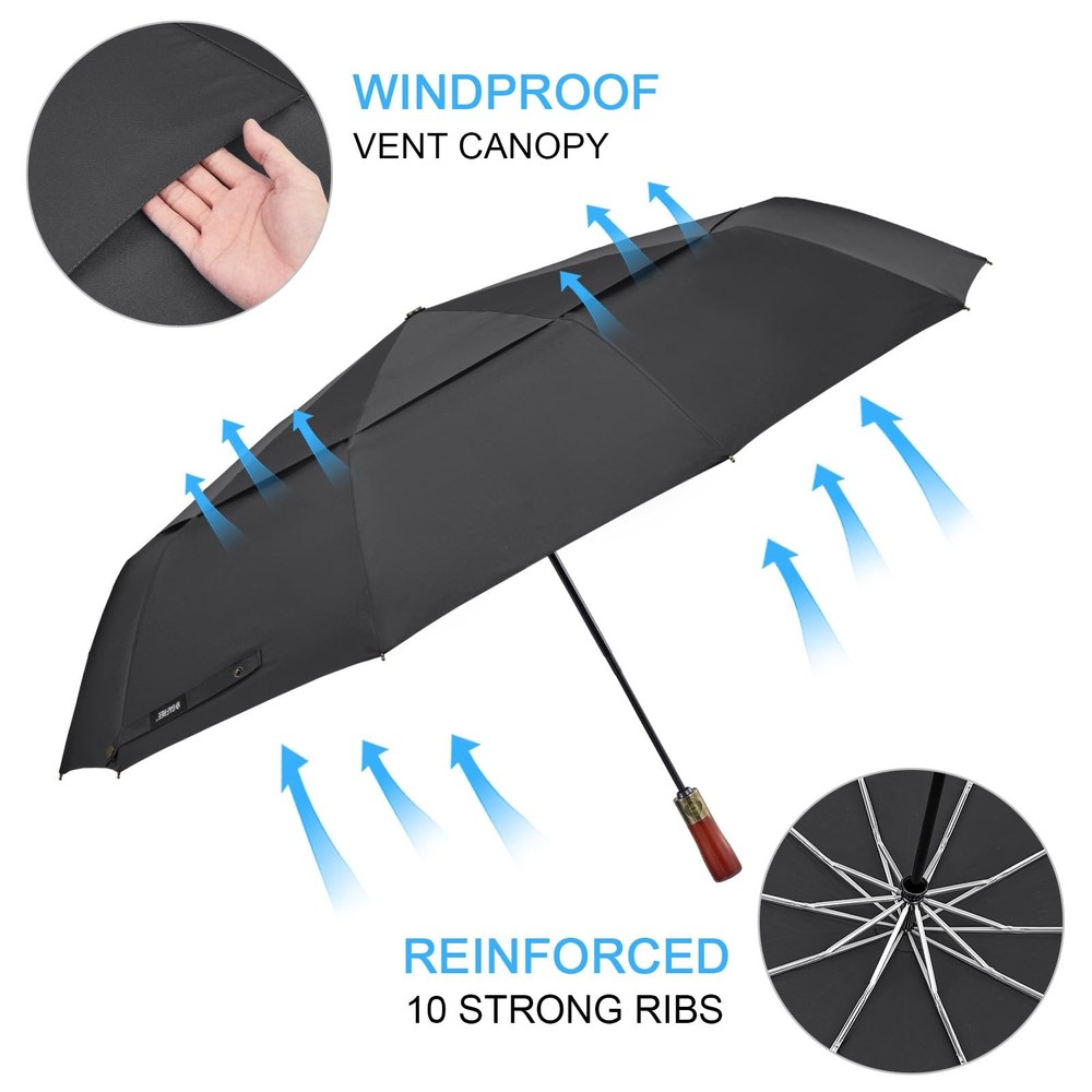 54 Inch Large Compact Windproof Golf Umbrella for Rain Oversized Auto Open Cl...