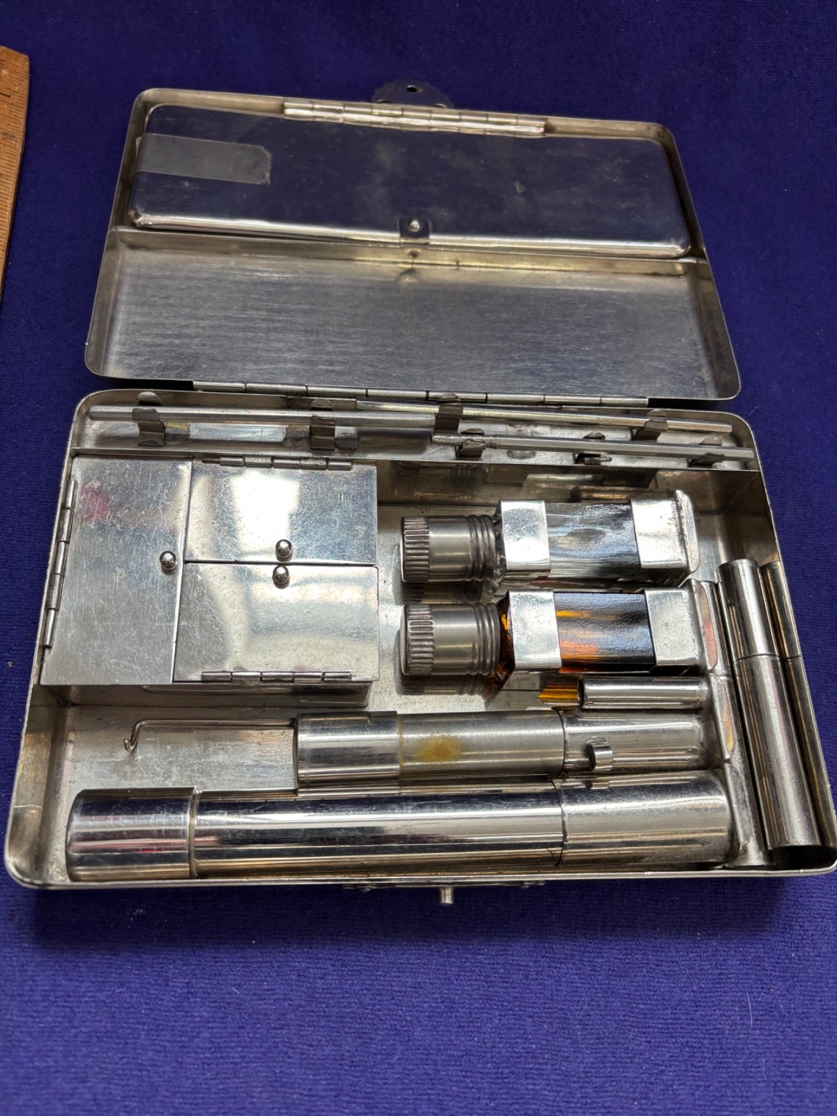 ANTIQUE VINTAGE ART DECO STEEL BOX ACUPUNCTURE KIT DISPLAY ONLY OLD ESTATE FIND