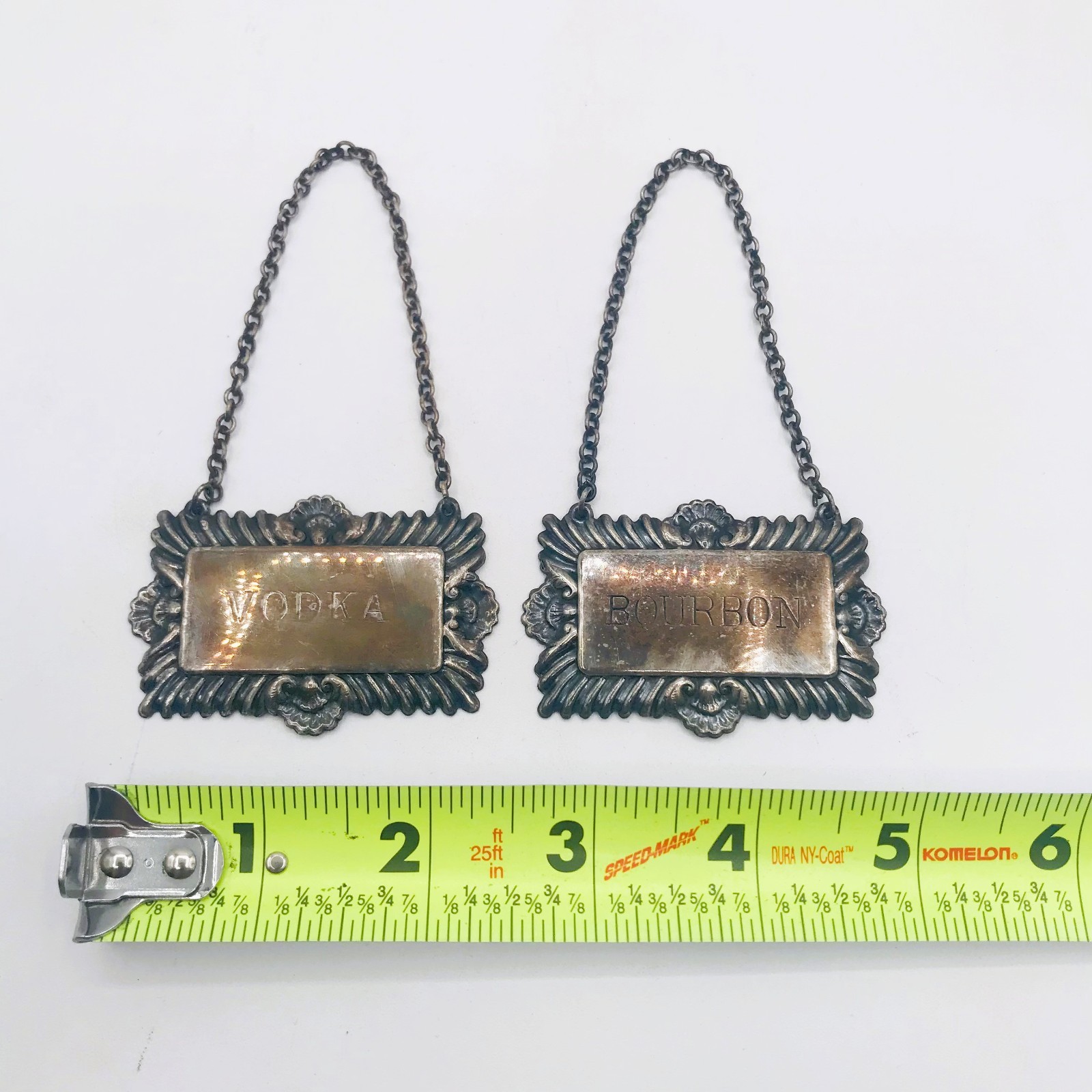 Vtg Plato EPNS Silver Plated Vodka & Bourbon Decanter Labels England SHIPS FREE!