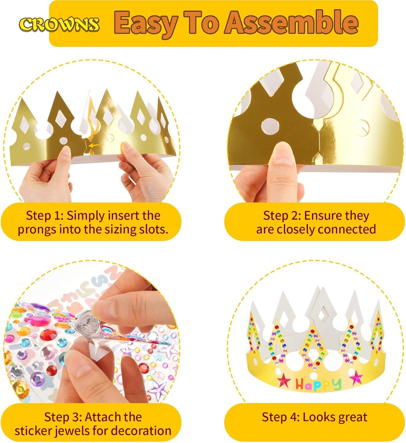 Gold Paper Crowns, 15 Pcs DIY Birthday Party King & Princess Crown...