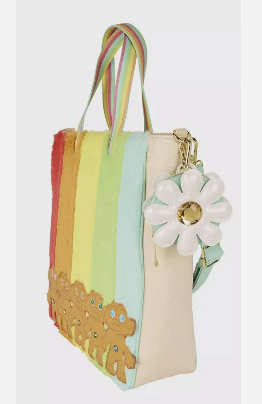Loungefly Tote Bag: TROLLS Rainbow Hair Faux Fur Coin Purse Daisy Purse